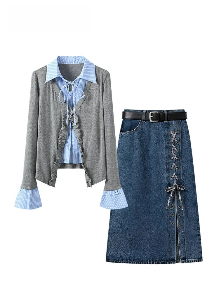 Cara CLUB plus Size Striped T-Shirt Denim Skirt Women's Spring Summer New Style Popular plus Size Matching Set
Cara CLUB plus Size Striped T-Shirt Denim Skirt Women's Spring Summer New Style Popular plus Size Matching Set