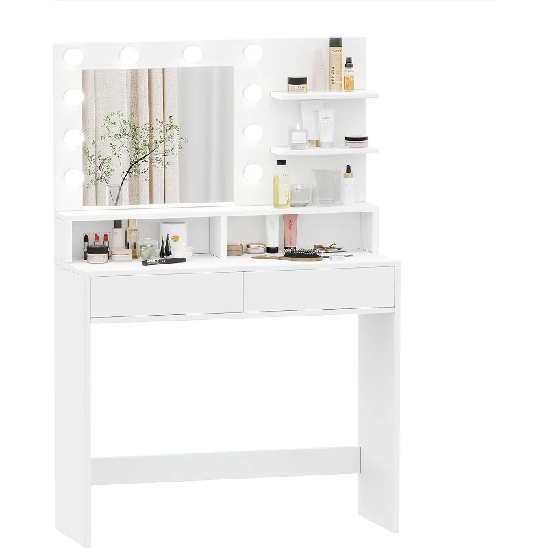 Vanity Table with Lighted Mirror and Shelf, Makeup Vanity Desk with Drawers, Bedroom Dressing Table,10 Light Blubs & Adjustable
Vanity Table with Lighted Mirror and Shelf, Makeup Vanity Desk with Drawers, Bedroom Dressing Table,10 Light Blubs & Adjustable
