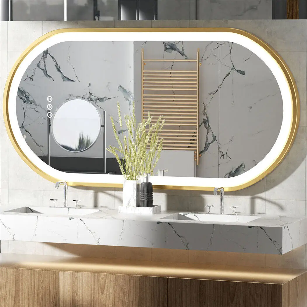 LED Bathroom Mirror Oval Illuminated Wall Mirror Aluminum Gold Frame Memory Anti-fog 3 Changeable Color, IP56 800/1000/1200MM
LED Bathroom Mirror Oval Illuminated Wall Mirror Aluminum Gold Frame Memory Anti-fog 3 Changeable Color, IP56 800/1000/1200MM