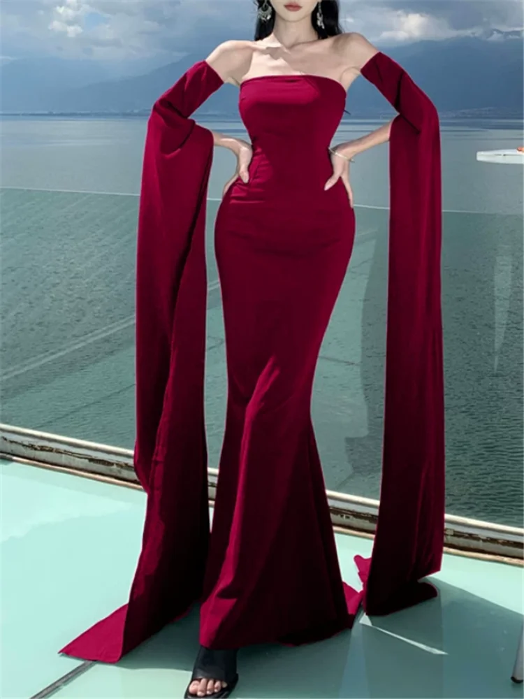 Elegant Stunning Black Burgundy Long Evening Party Dress Backless Off Shoulder Strapless Floor Length Trailing Cocktail Dress
Elegant Stunning Black Burgundy Long Evening Party Dress Backless Off Shoulder Strapless Floor Length Trailing Cocktail Dress