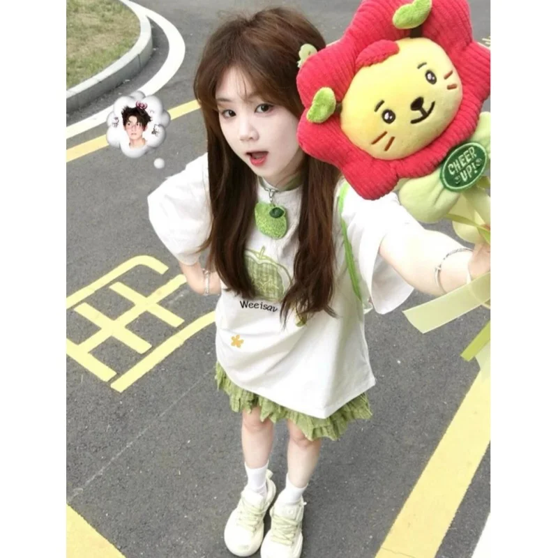 Summer Loose Women's Cotton T-irt ort Sve Fruit Print Street Sle Fre White Faionable round Ne Top for Ladies
Summer Loose Women's Cotton T-irt ort Sve Fruit Print Street Sle Fre White Faionable round Ne Top for Ladies