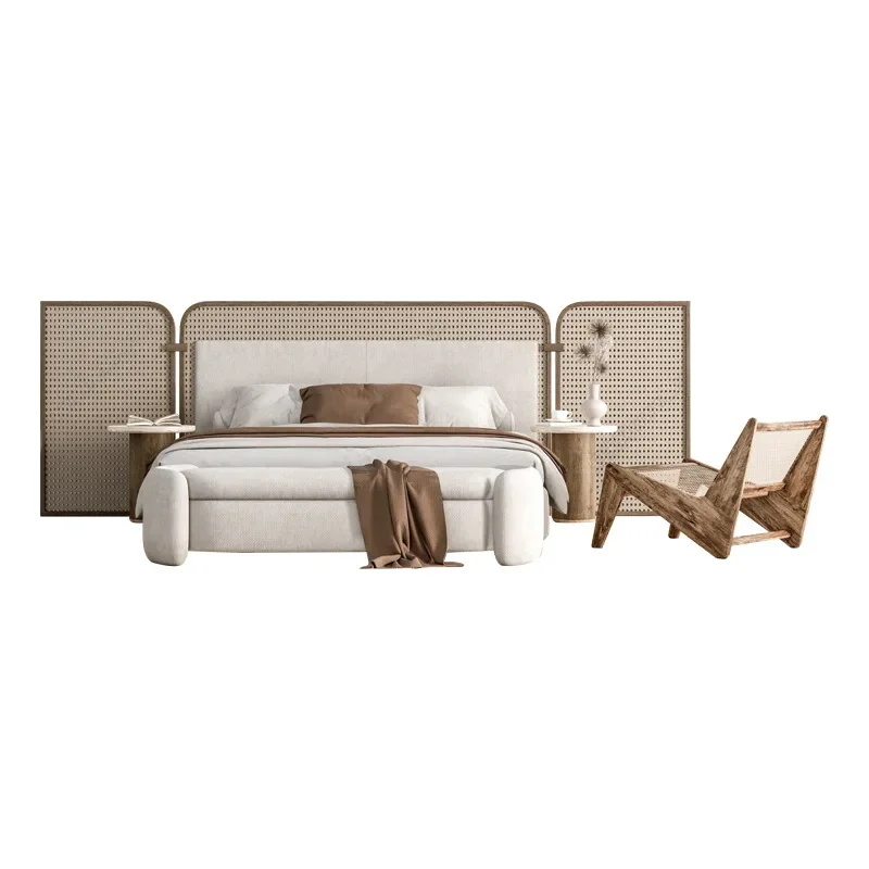 Chinese Ancient Style Bed High-End Hotel Homestay Zen Minimalist Aesthetic Double Bed Rattan Art
Chinese Ancient Style Bed High-End Hotel Homestay Zen Minimalist Aesthetic Double Bed Rattan Art