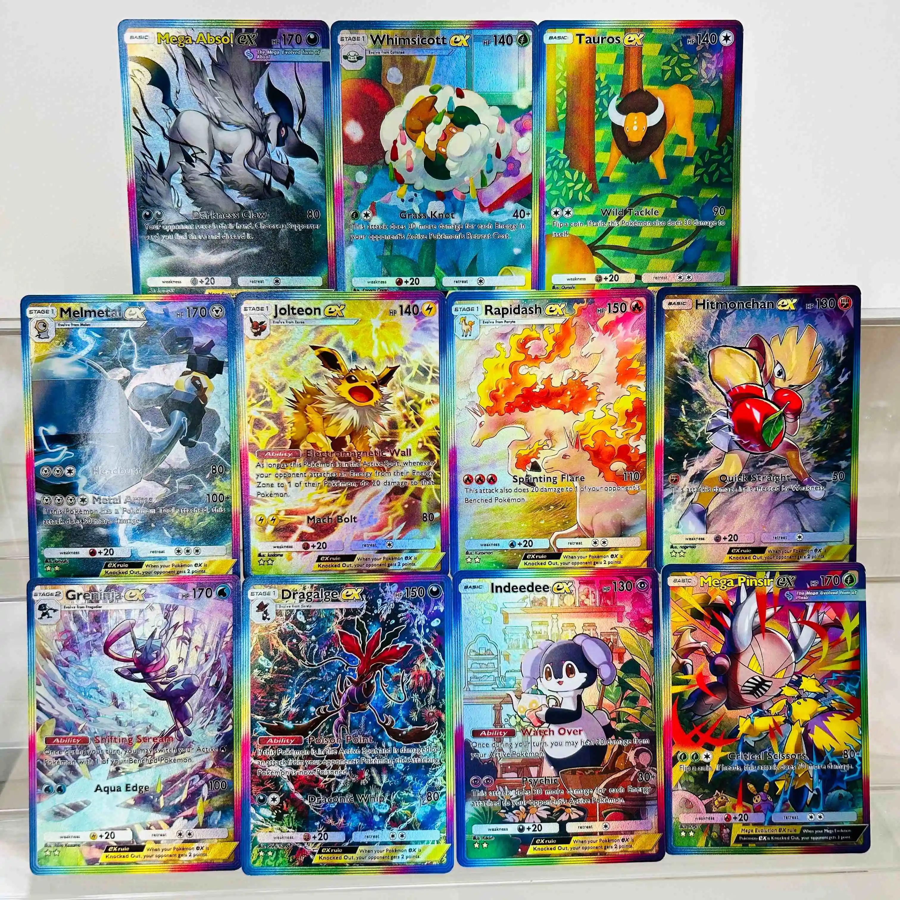 Pokémon 11pcs Set Jolteon, Pikachu, Eevee ex Rainbow Holographic Foil Texture DIY Premium Anime Collection Card
Pokémon 11pcs Set Jolteon, Pikachu, Eevee ex Rainbow Holographic Foil Texture DIY Premium Anime Collection Card