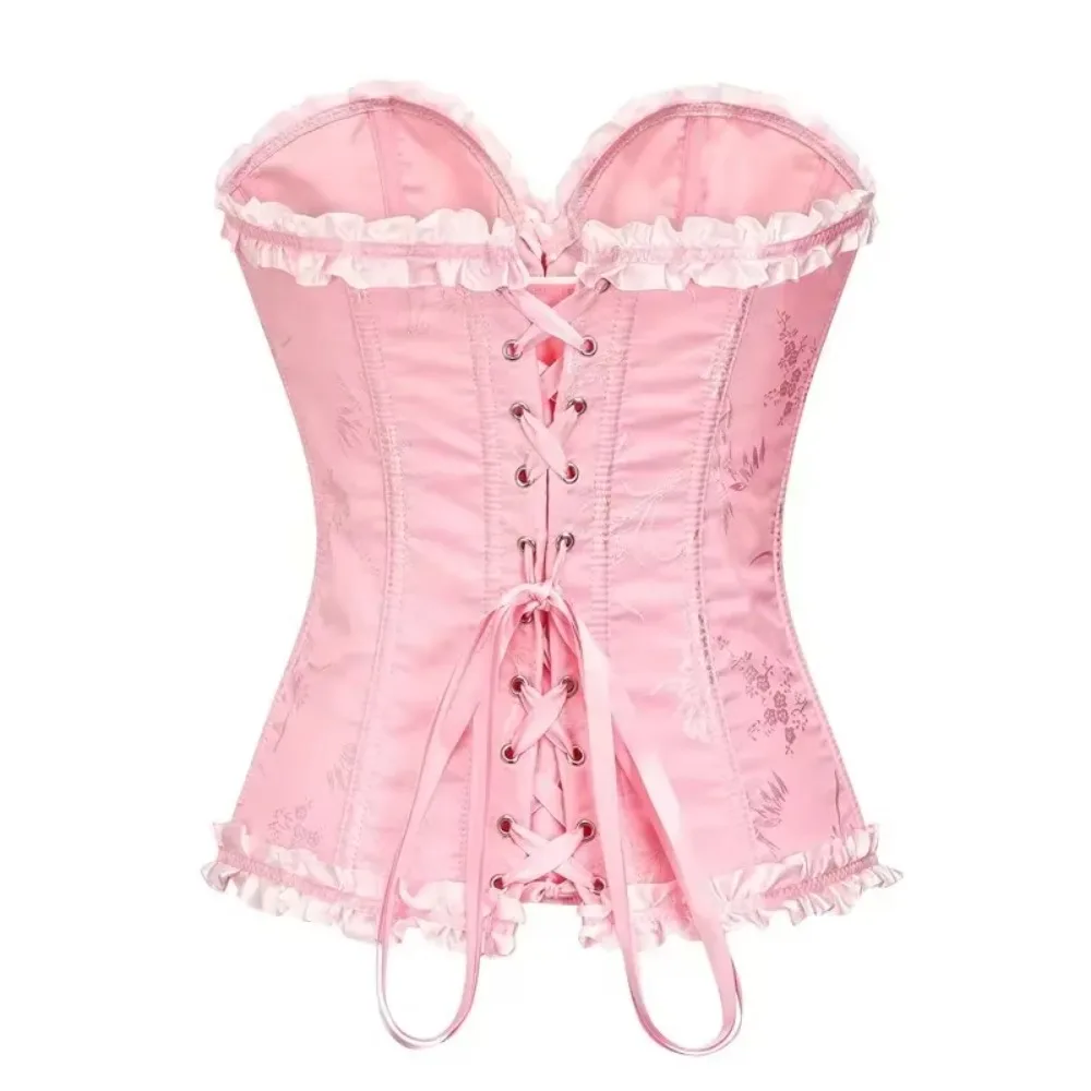 Jacquard Fabric Overbust Corset Lace-Up Ruffled Trim Corset Bustier Top Plastic Boned Body Shaper For Ladies and Girls
Jacquard Fabric Overbust Corset Lace-Up Ruffled Trim Corset Bustier Top Plastic Boned Body Shaper For Ladies and Girls