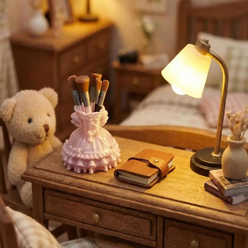 //1Set Scene Dressing Table Ornament For Doll Accessory 1/12Scale Dollhouse Miniature Simulation Dance Skirt Makeup Brush Model
//1Set Scene Dressing Table Ornament For Doll Accessory 1/12Scale Dollhouse Miniature Simulation Dance Skirt Makeup Brush Model