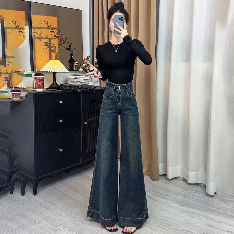 Широкие джинсы с высокой талией, женские свободные эластичные джинсовые брюки, утягивающие длинные брюки, модное осеннее новое поступление
Широкие джинсы с высокой талией, женские свободные эластичные джинсовые брюки, утягивающие длинные брюки, модное осеннее новое поступление