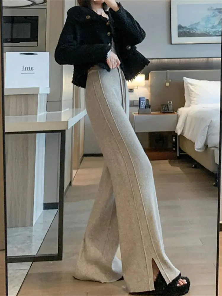 Women Ankle-Length Wide Leg Pants Autumn Knitted Long Trousers Straight-leg Slacks With Slit Female Pants Trousers
Women Ankle-Length Wide Leg Pants Autumn Knitted Long Trousers Straight-leg Slacks With Slit Female Pants Trousers