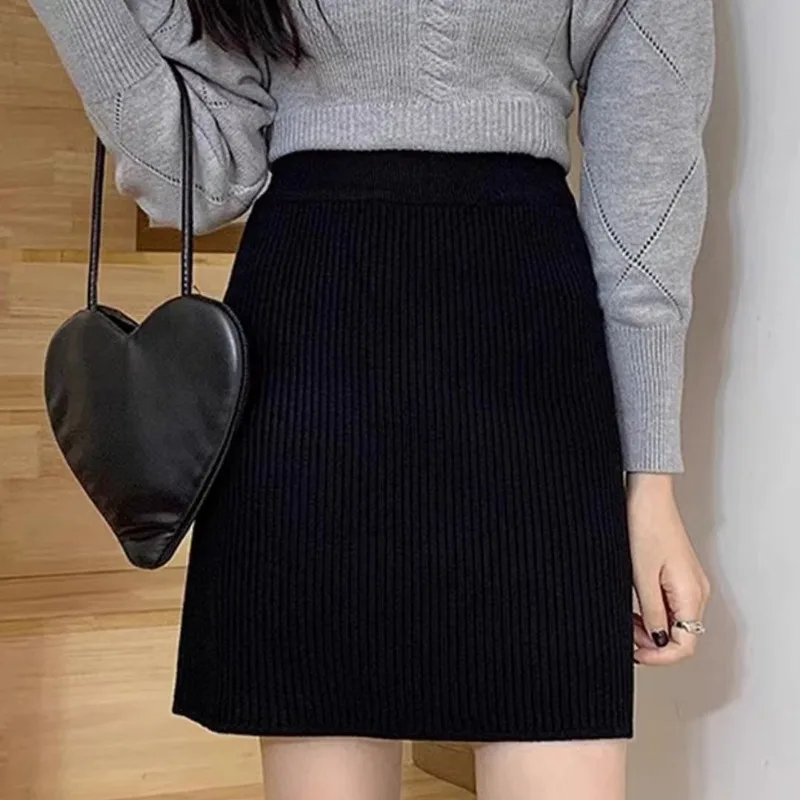 High-waisted Knitted Autumn Winter A-line Elastic Waist, Black Slimming Short Encased Elegant Solid Color Skirt
High-waisted Knitted Autumn Winter A-line Elastic Waist, Black Slimming Short Encased Elegant Solid Color Skirt