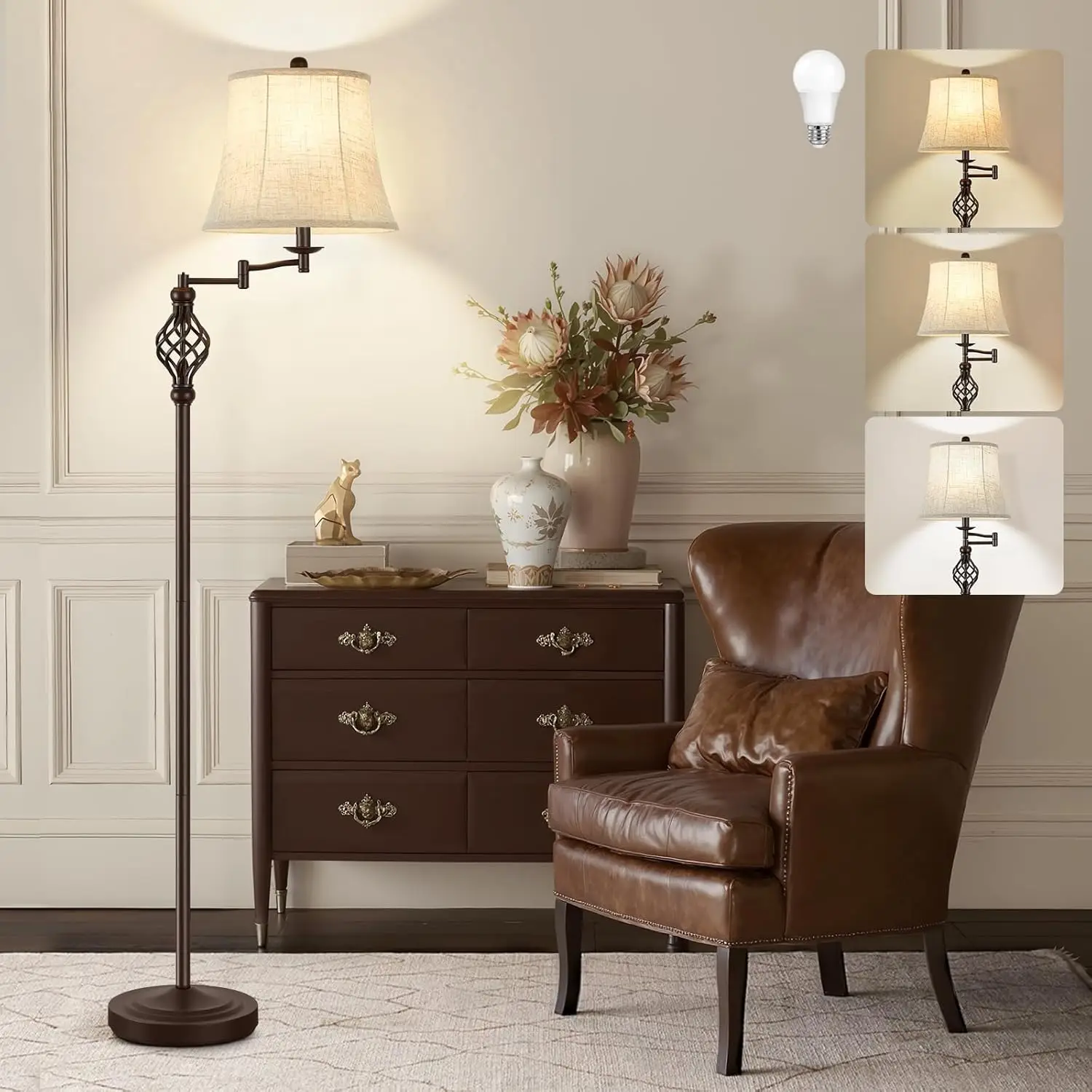 Adjustable Swing Arm Floor Lamp with Color Temperature LED, Vintage Design for Living Room and Bedroom
Adjustable Swing Arm Floor Lamp with Color Temperature LED, Vintage Design for Living Room and Bedroom