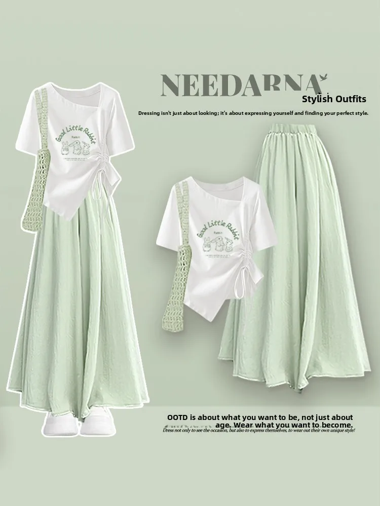 Summer Unique Beautiful Dress Women's Green Waist-Cut Short Sleeve Casual Fashion Set Polyester Fiber Breathable round Neck
Summer Unique Beautiful Dress Women's Green Waist-Cut Short Sleeve Casual Fashion Set Polyester Fiber Breathable round Neck