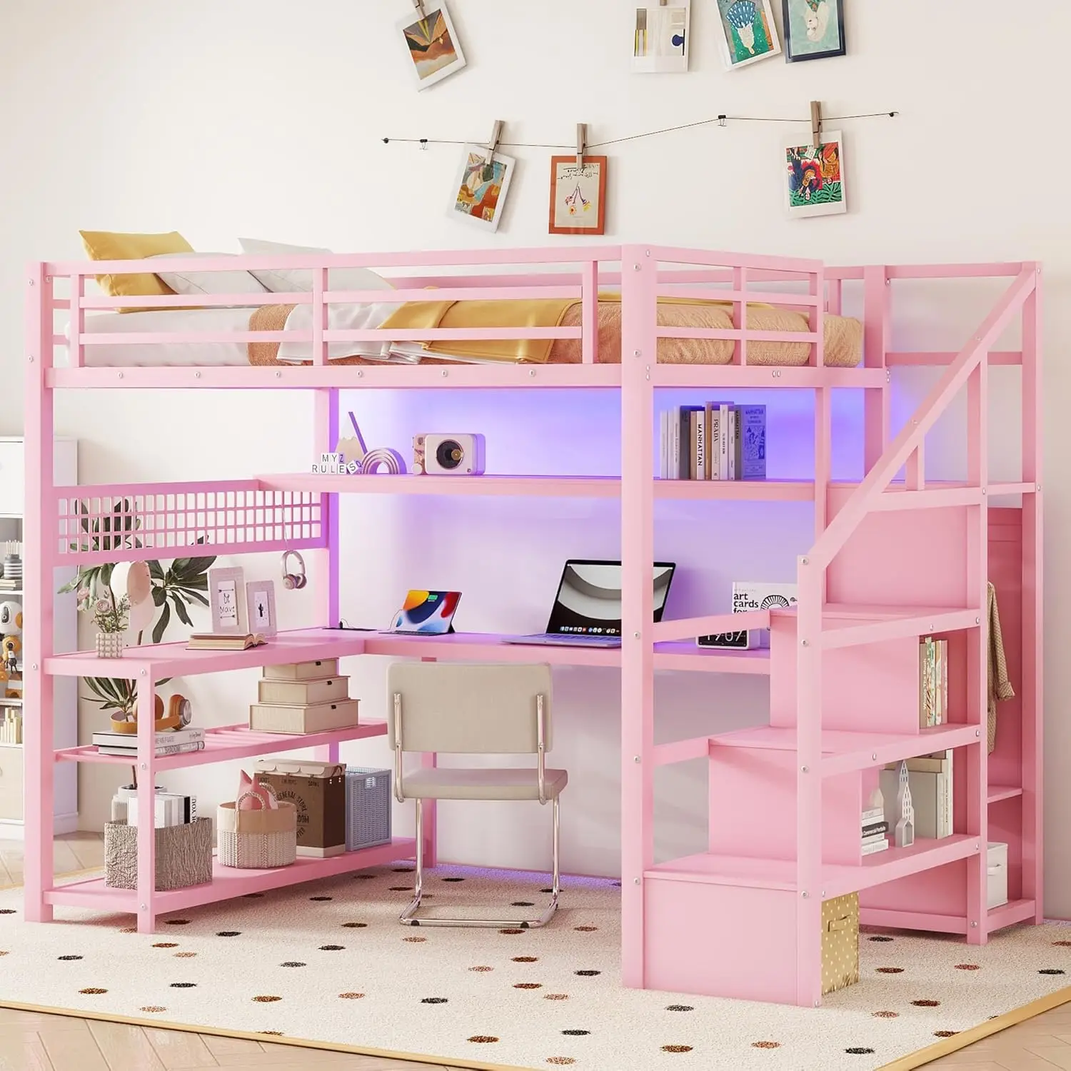 Полноразмерная кровать-чердак со столом и лестницей, металлическая игровая кровать-чердак со светодиодной подсветкой, зарядной станцией, высокая кровать-чердак с местом для хранения
Полноразмерная кровать-чердак со столом и лестницей, металлическая игровая кровать-чердак со светодиодной подсветкой, зарядной станцией, высокая кровать-чердак с местом для хранения