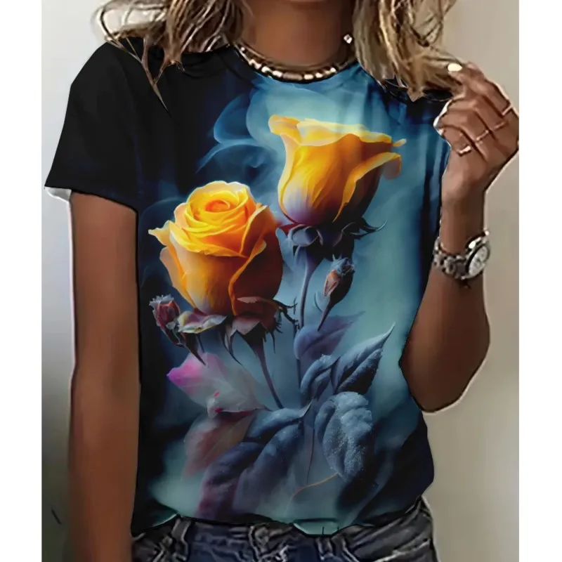 Women's T-Shirts Fashion Floral Theme T Shirt Casual Tees Short Sleeve O-Neck Rose Print Tops Casual Basic Loose Female Clothing
Women's T-Shirts Fashion Floral Theme T Shirt Casual Tees Short Sleeve O-Neck Rose Print Tops Casual Basic Loose Female Clothing