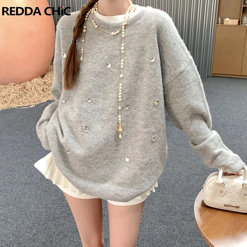 REDDACHiC Warm Winter Women's Crystal Sweater Solid Gray Black Crew Neck Long Sleeves Pullover Warm Winter Casual Y2k Knitwear
REDDACHiC Warm Winter Women's Crystal Sweater Solid Gray Black Crew Neck Long Sleeves Pullover Warm Winter Casual Y2k Knitwear