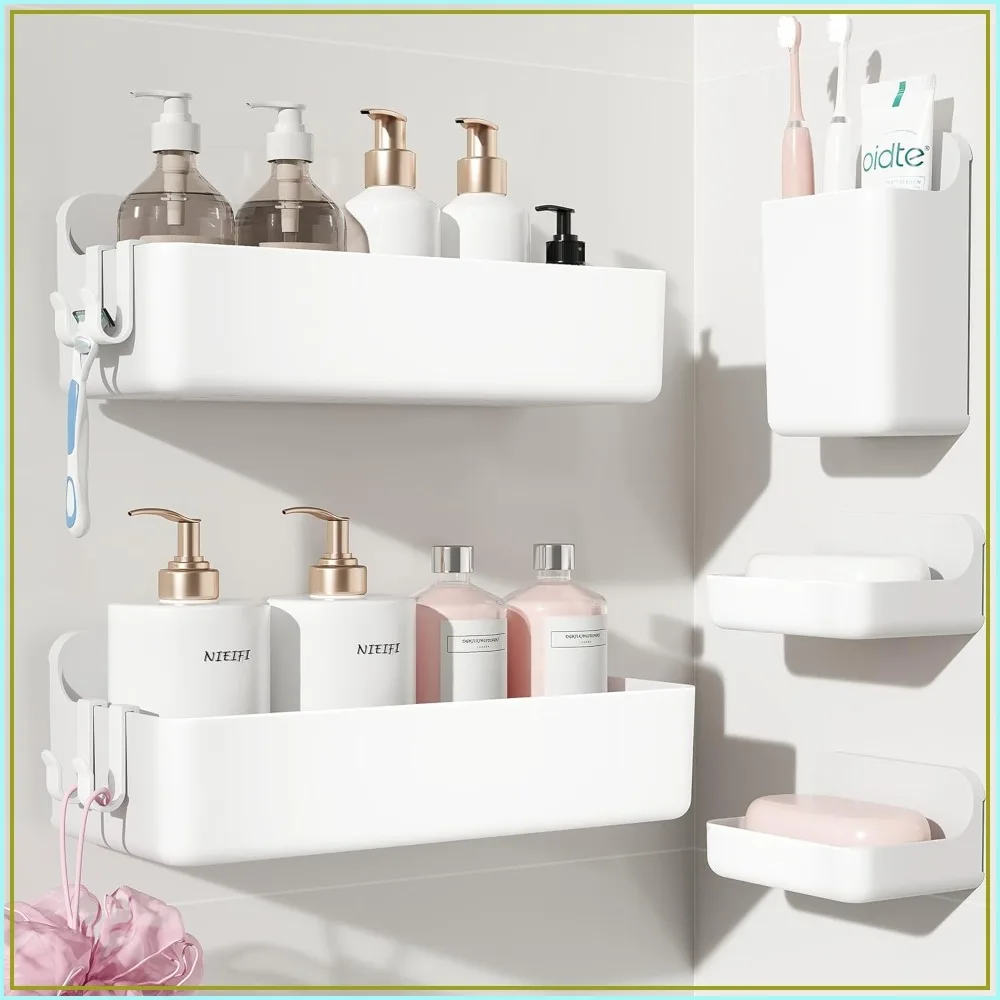 Adhesive Wall Shelves 5 Pack with Soap Holder, Shower Organizer for Bathroom Organization
Adhesive Wall Shelves 5 Pack with Soap Holder, Shower Organizer for Bathroom Organization