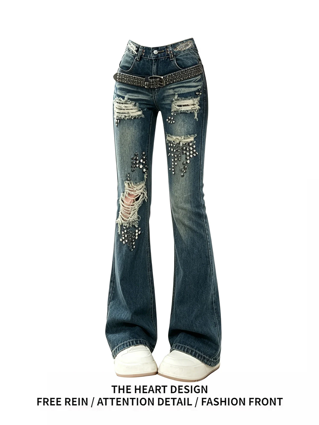 Retro American Style Spliced Vintage Jeans Women's Summer New Design Hole Punching Long Pants High Waist Bell Bottoms Blue
Retro American Style Spliced Vintage Jeans Women's Summer New Design Hole Punching Long Pants High Waist Bell Bottoms Blue