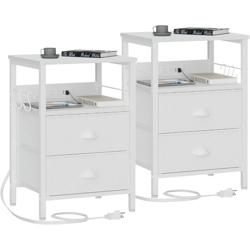 Nightstands Set of 2, Side Tables with 2 Fabric Drawers, Night Stands with Storage Shelf & 2 Hooks, Nightstands
Nightstands Set of 2, Side Tables with 2 Fabric Drawers, Night Stands with Storage Shelf & 2 Hooks, Nightstands