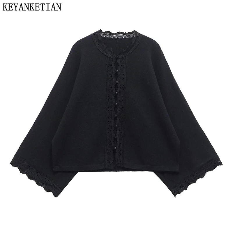 KEYANKETIAN 2025 Spring New Women's Lace Patchwork Hollow out Knit Cardigans Holiday wind Wide-sleeved Black Sweater Crop Top
KEYANKETIAN 2025 Spring New Women's Lace Patchwork Hollow out Knit Cardigans Holiday wind Wide-sleeved Black Sweater Crop Top