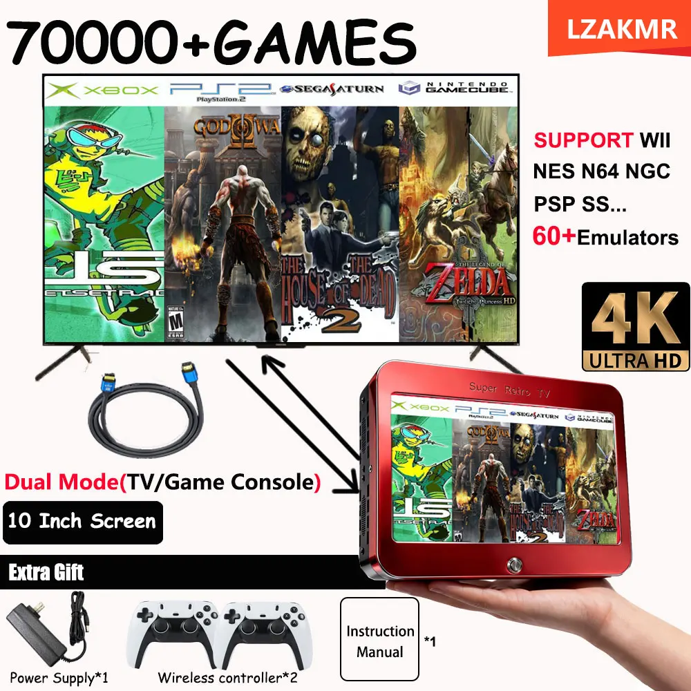 Игровая консоль T1: 60+ эмуляторов, 70000+ игр, 10-дюймовый экран, 500ГБ/1ТБ/2ТБ, для PS2, WII, PSP, NGC, беспроводной контроллер, для домашнего ТВ, 2/4 игрока
Игровая консоль T1: 60+ эмуляторов, 70000+ игр, 10-дюймовый экран, 500ГБ/1ТБ/2ТБ, для PS2, WII, PSP, NGC, беспроводной контроллер, для домашнего ТВ, 2/4 игрока