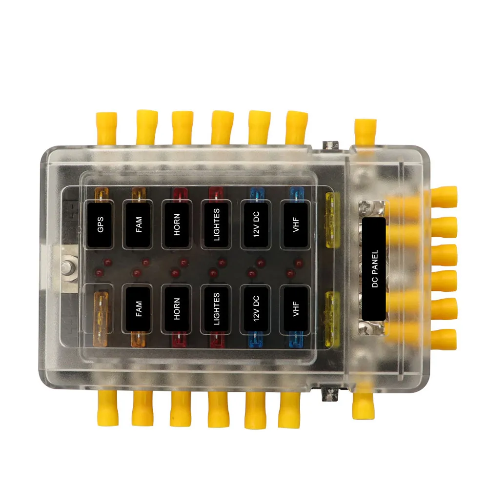 12 Ways Fuse Box Holder Rotating Transparent Cover Flame Resistant Pa66 LED Warning Indicator Car Boat Marine Fuse Block
12 Ways Fuse Box Holder Rotating Transparent Cover Flame Resistant Pa66 LED Warning Indicator Car Boat Marine Fuse Block
