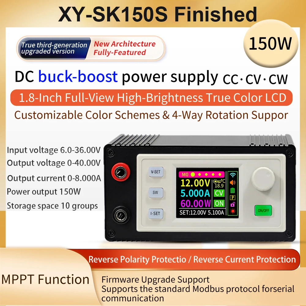 SK150S DC Buck Boost Converter 150W CNC Adjustable Regulated Laboratory Power Solar Charging Solar Module 1.8 inch Color Screen
SK150S DC Buck Boost Converter 150W CNC Adjustable Regulated Laboratory Power Solar Charging Solar Module 1.8 inch Color Screen