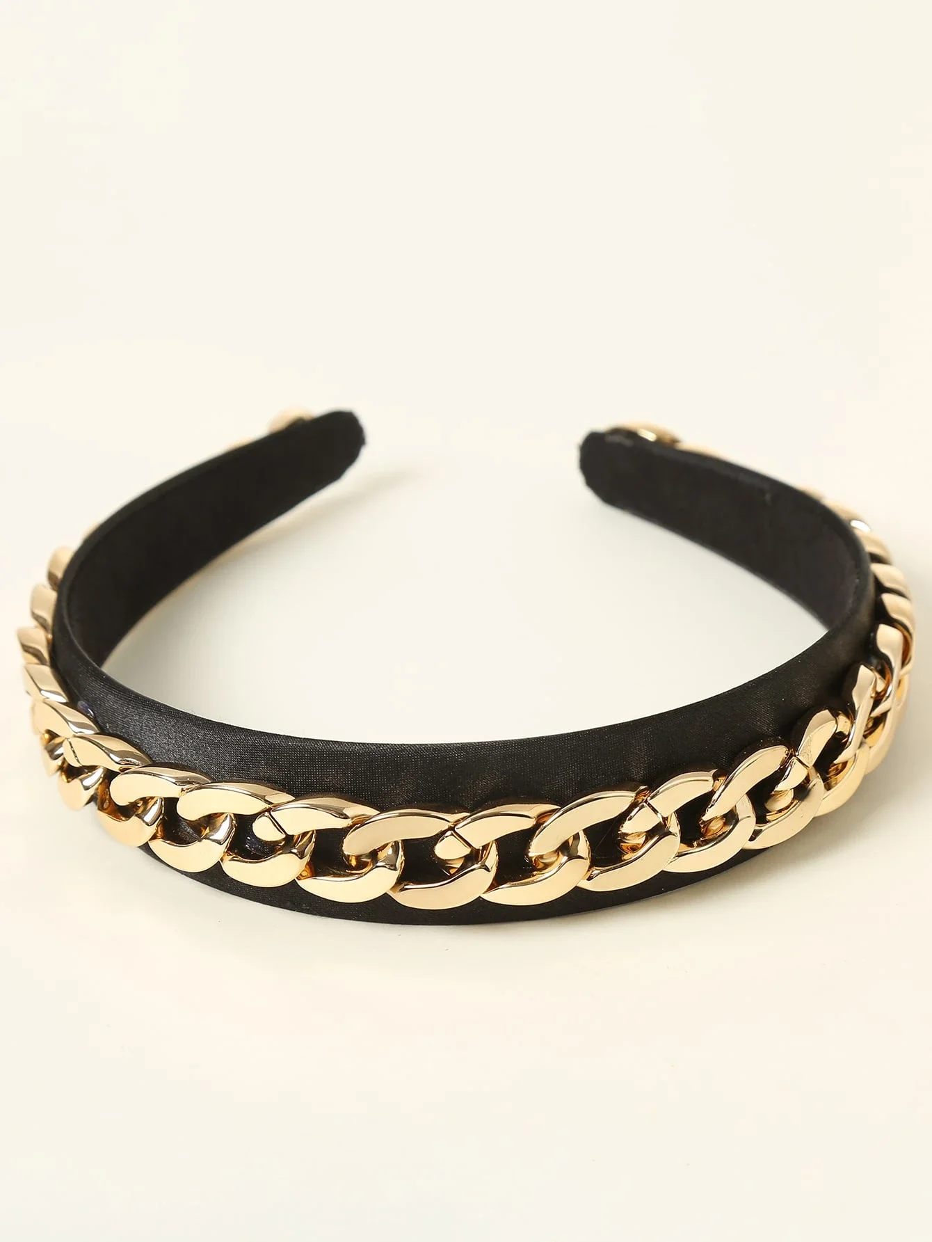Black Satin Headband With Gold Tone Chain Detail Hair Accessory
Black Satin Headband With Gold Tone Chain Detail Hair Accessory