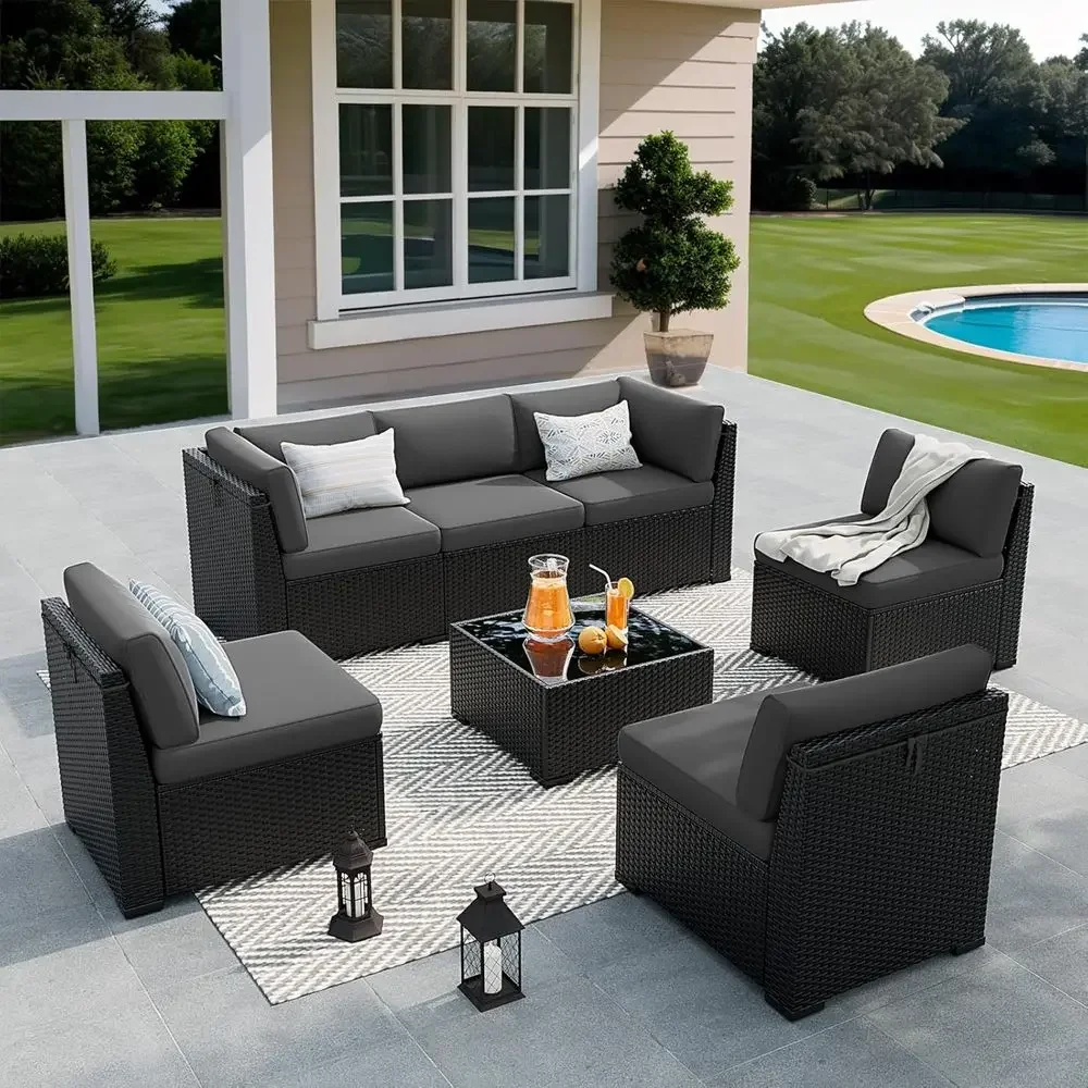 Special Offer7-Piece Outdoor Sectional Sofa Set With Waterproof Cover, Black PE Wicker Rattan, Slanted Back, Cushions, And Glass
Special Offer7-Piece Outdoor Sectional Sofa Set With Waterproof Cover, Black PE Wicker Rattan, Slanted Back, Cushions, And Glass