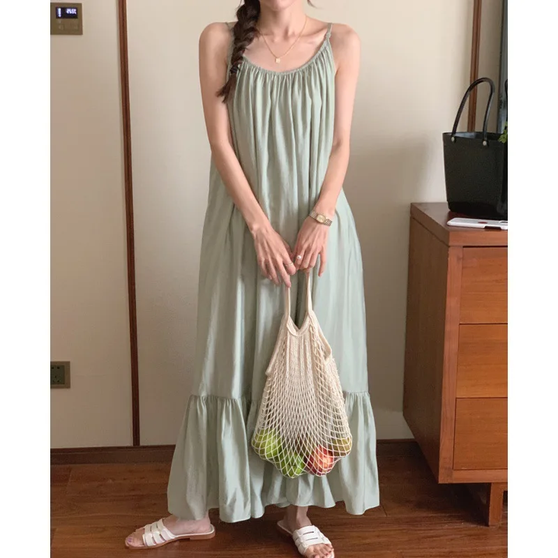 French Elegant Sleeveless Dresses Women Spaghetti Straps O-neck Solid Pleated Dress Casual Simple Splicing Ruffle Long Skirt
French Elegant Sleeveless Dresses Women Spaghetti Straps O-neck Solid Pleated Dress Casual Simple Splicing Ruffle Long Skirt