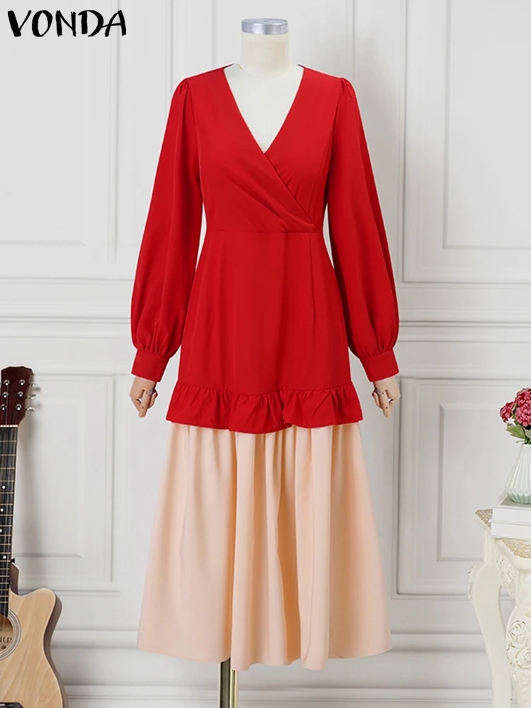 Women Ruffled Maxi Long Dress Elegant Sundress Casual Lantern Long Sleeve Patchwork Vestidos 2025 VONDA Female V-Neck Robe Femme
Women Ruffled Maxi Long Dress Elegant Sundress Casual Lantern Long Sleeve Patchwork Vestidos 2025 VONDA Female V-Neck Robe Femme