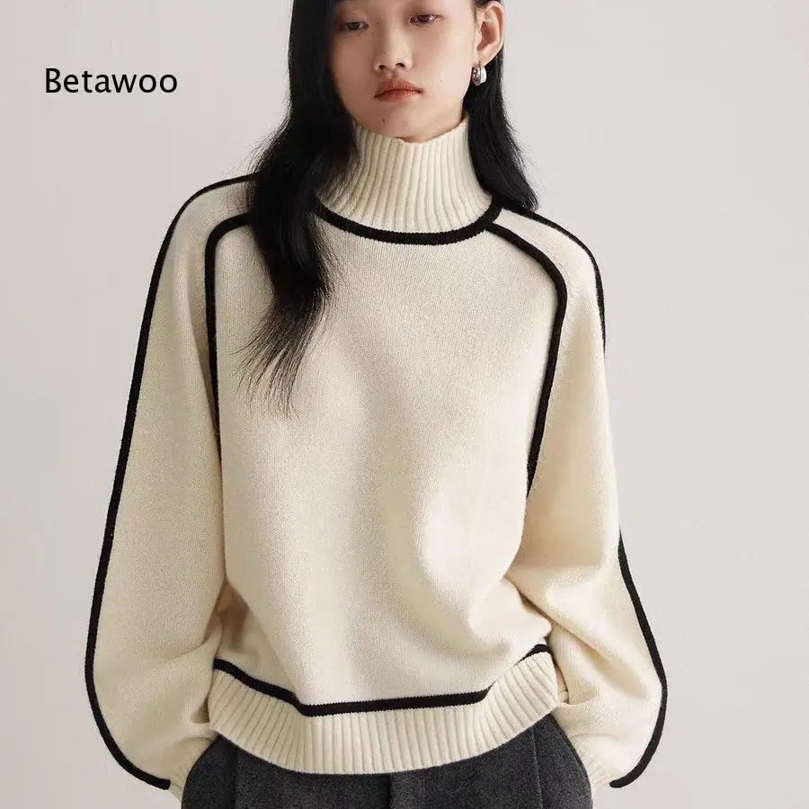 Women's Contrast Trim Turtleneck Sweater Long Sleeve Pullover Knit Top Casual Loose Fit Winter Fashion Basic Jumper
Women's Contrast Trim Turtleneck Sweater Long Sleeve Pullover Knit Top Casual Loose Fit Winter Fashion Basic Jumper