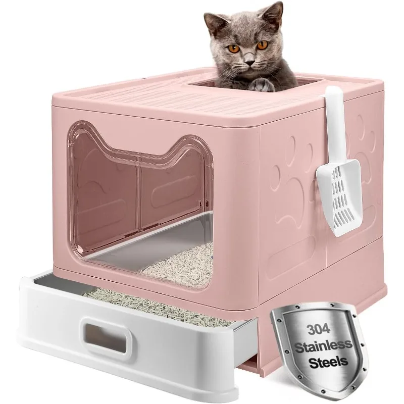 Stainless Steel Litter Box with Lid, Front Entry Top Exit Kitty Litter Box, Large Enclosed Metal Litter Box with Sco
Stainless Steel Litter Box with Lid, Front Entry Top Exit Kitty Litter Box, Large Enclosed Metal Litter Box with Sco