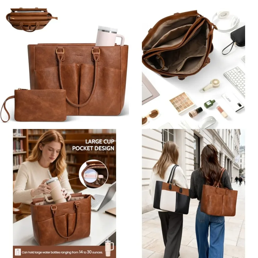 Laptop Tote Bag for Women, Leather Work Tote with Padded Laptop Compartment, Cup Holder, Office Computer Briefcase
Laptop Tote Bag for Women, Leather Work Tote with Padded Laptop Compartment, Cup Holder, Office Computer Briefcase