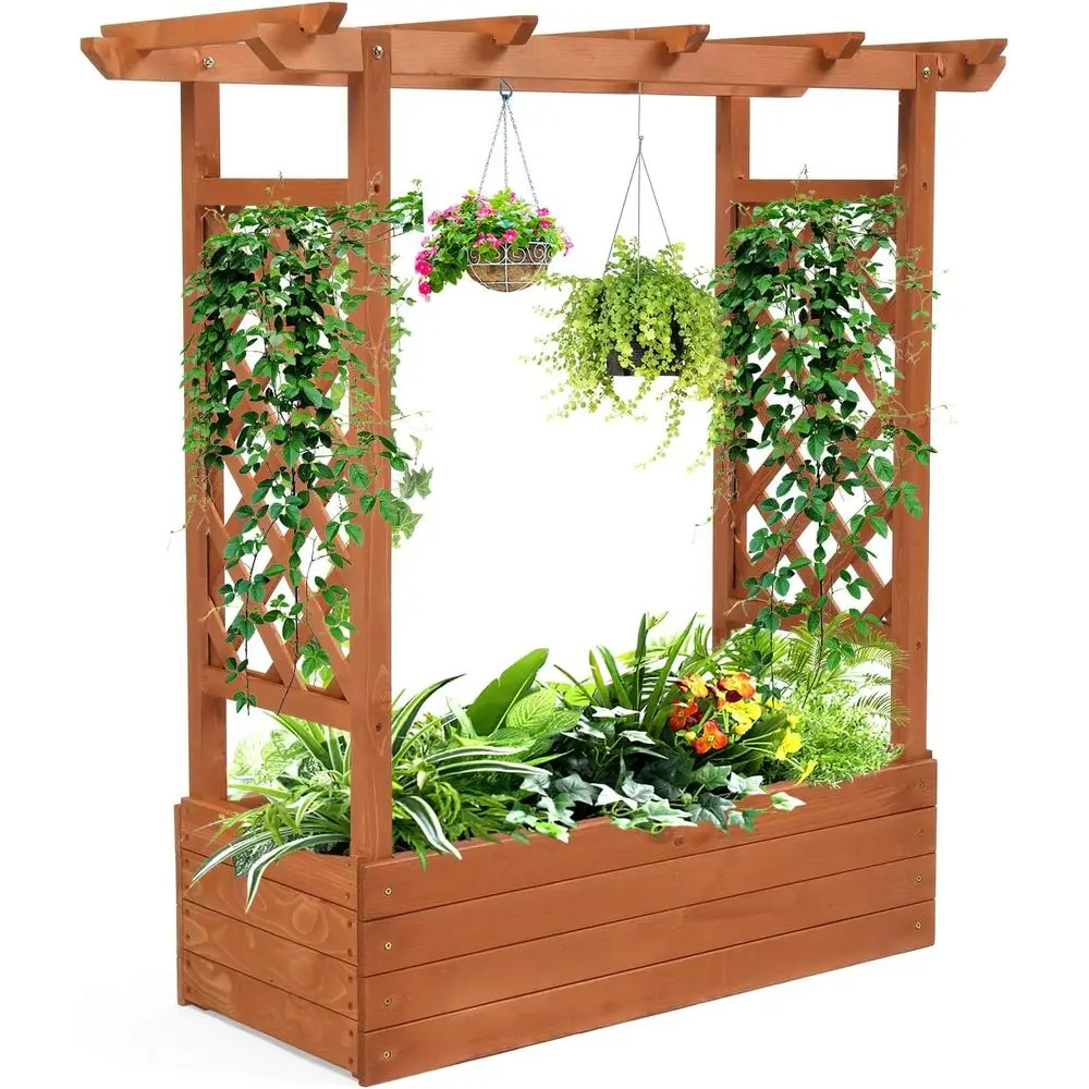 Wooden Elevated Garden Bed with Trellis and Hanging Baskets, Ideal for Outdoor Vegetables and Plants, Suitable for Patio, Yard,
Wooden Elevated Garden Bed with Trellis and Hanging Baskets, Ideal for Outdoor Vegetables and Plants, Suitable for Patio, Yard,