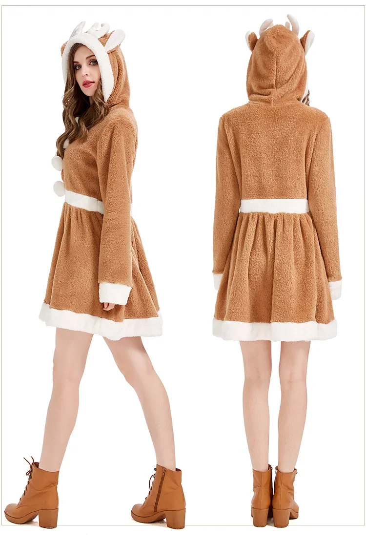 Halloween Christmas Cute Reindeer Elk Cosplay Costume Women Girl Warm Coral Fleece Pajamas Hooded Dress Parent-child Outfits
Halloween Christmas Cute Reindeer Elk Cosplay Costume Women Girl Warm Coral Fleece Pajamas Hooded Dress Parent-child Outfits