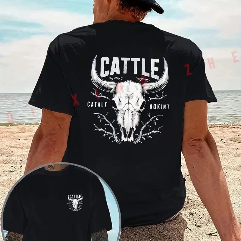 CATTLE Western Cow Skull and Dead Branch Vintage Motorcycle T-Shirt Cotton Double-Sided Print Men Short Sleeve Summer O-neck Top
CATTLE Western Cow Skull and Dead Branch Vintage Motorcycle T-Shirt Cotton Double-Sided Print Men Short Sleeve Summer O-neck Top