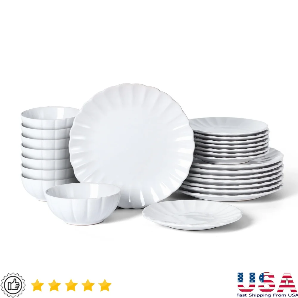 24-Piece Stoneware Dinnerware Set 8 Scalloped Design Durable Glossy Finish Dishwasher Microwave Safe Modern Tableware
24-Piece Stoneware Dinnerware Set 8 Scalloped Design Durable Glossy Finish Dishwasher Microwave Safe Modern Tableware