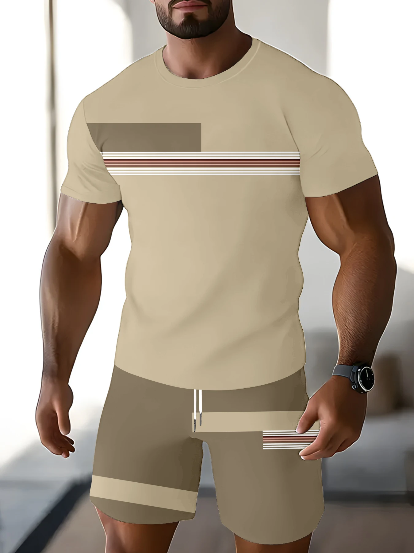 Универсальный повседневный наряд для мальчиков: бежевая и серая футболка с принтом и шорты с цветными блоками, удобный комплект из двух предметов для выхода на улицу
Универсальный повседневный наряд для мальчиков: бежевая и серая футболка с принтом и шорты с цветными блоками, удобный комплект из двух предметов для выхода на улицу