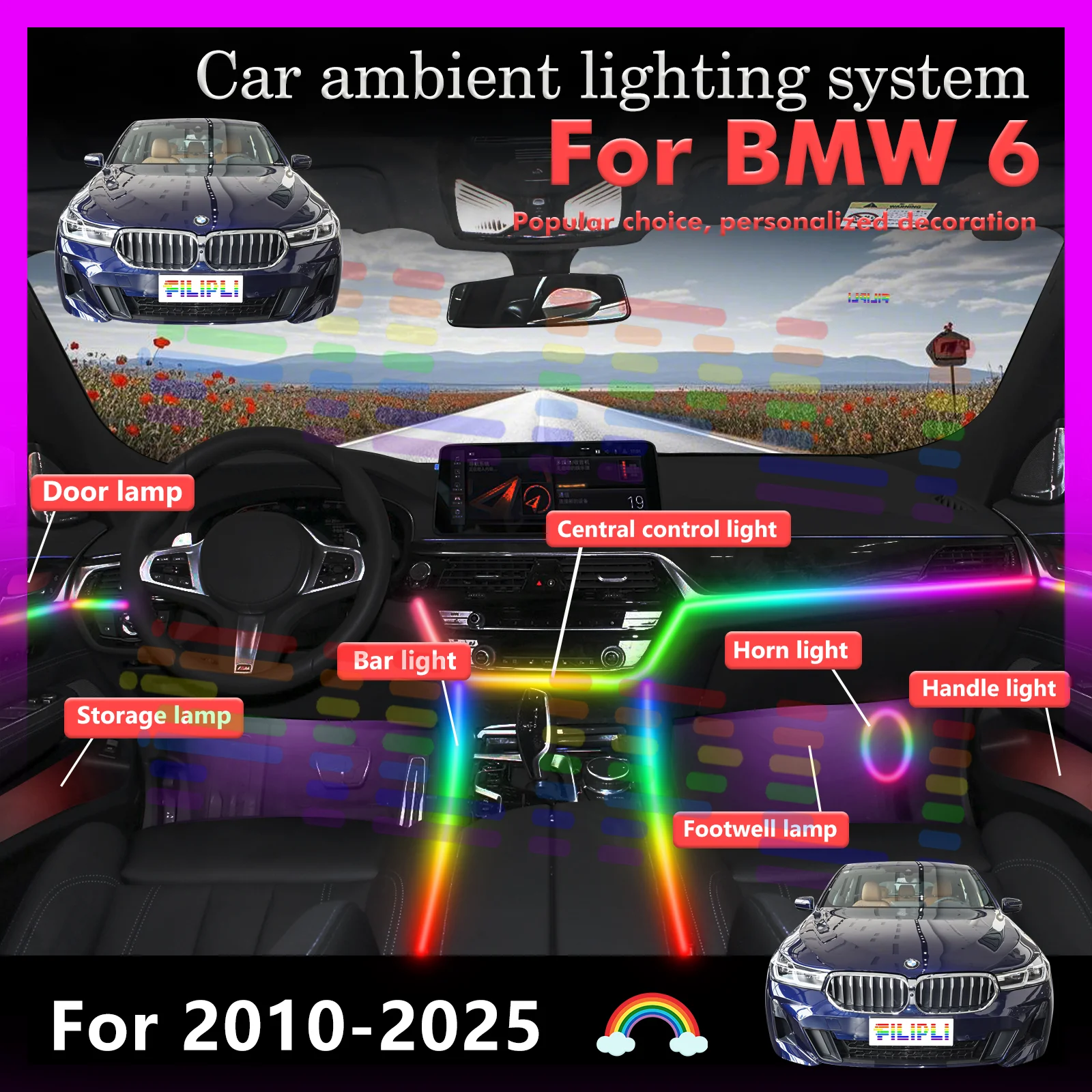 For BMW 6 Series Smart Remote Control Car Interior Ambient Lights RGB 64 Colors LED Energy Saving Efficient Lamp Kit
For BMW 6 Series Smart Remote Control Car Interior Ambient Lights RGB 64 Colors LED Energy Saving Efficient Lamp Kit