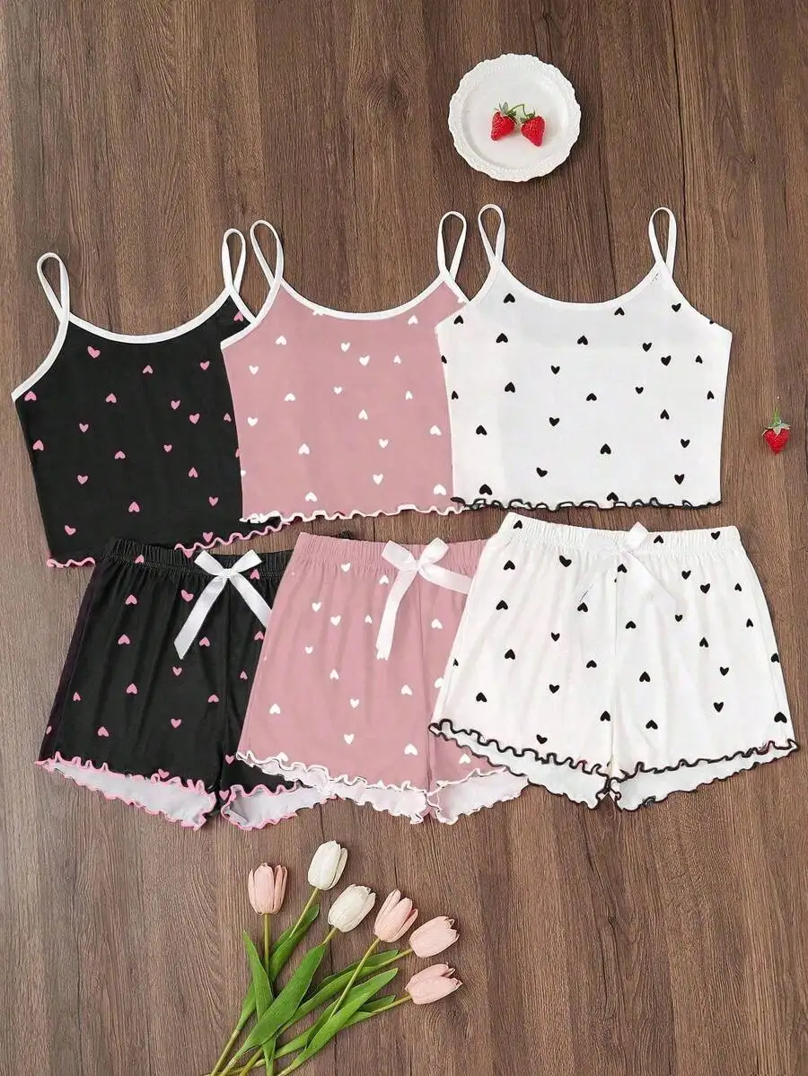 3pcs Heart Print Camisole And Shorts Pajama Set For Women
3pcs Heart Print Camisole And Shorts Pajama Set For Women
