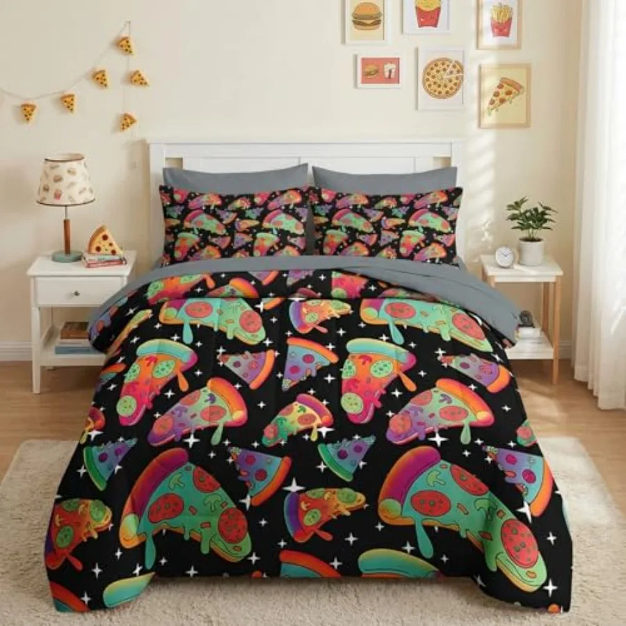 7 Pcs Comforter Set Size, Space Pizza 80S Bedding Set for and Adults, Retro Cool Colorful Neon Sheets Bed Sheet Sets with Fitte
7 Pcs Comforter Set Size, Space Pizza 80S Bedding Set for and Adults, Retro Cool Colorful Neon Sheets Bed Sheet Sets with Fitte