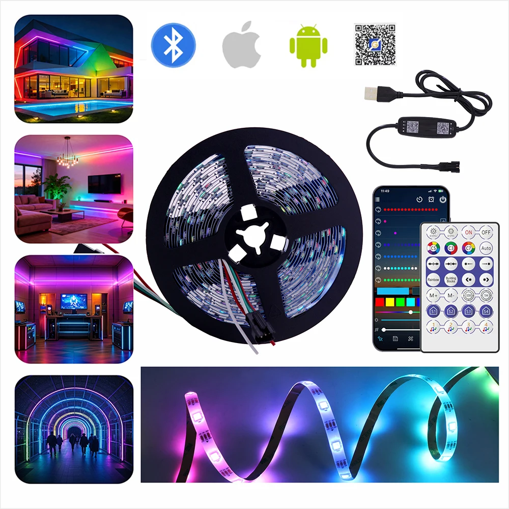 USB LED Strip RGB DC5V 1m/2m/3m/4m/5m LED WS2812B Addressable Pixel Tape 28Keys Remote Controller For TV Back Under Cabinet Lamp
USB LED Strip RGB DC5V 1m/2m/3m/4m/5m LED WS2812B Addressable Pixel Tape 28Keys Remote Controller For TV Back Under Cabinet Lamp