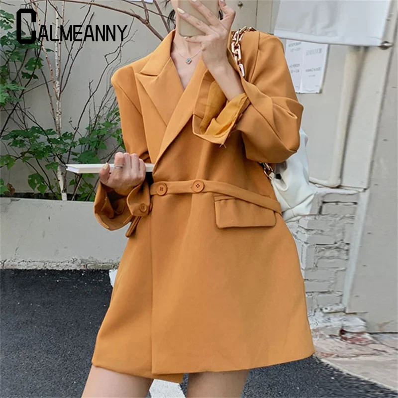 Women Suit Jacket 2023 Autumn New Elegant Pocket Turn Down Collar Puff Sleeve Chains Belt Slim Long Blazer Suit Coat Harajuku 
Women Suit Jacket 2023 Autumn New Elegant Pocket Turn Down Collar Puff Sleeve Chains Belt Slim Long Blazer Suit Coat Harajuku