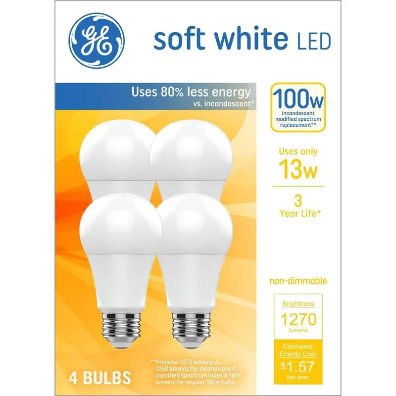 4 Pack A19 LED Light Bulbs 100W 1270 Lumens Soft White 2700K E26 Base Non Dimmable Damp Rated Energy Saving Long Life Frosted
4 Pack A19 LED Light Bulbs 100W 1270 Lumens Soft White 2700K E26 Base Non Dimmable Damp Rated Energy Saving Long Life Frosted