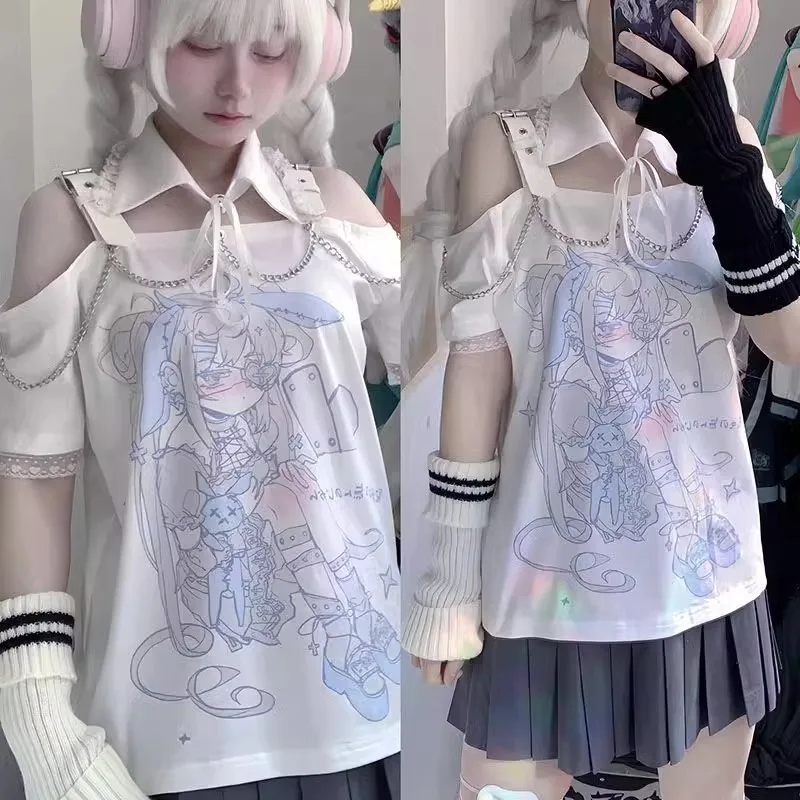 Japanese Subculture Y2k Summer Short-sleeved Off Shoulder Top Comic Printed Sweet Hotsweet T-shirt Woman Harajuku Youthful Tops
Japanese Subculture Y2k Summer Short-sleeved Off Shoulder Top Comic Printed Sweet Hotsweet T-shirt Woman Harajuku Youthful Tops