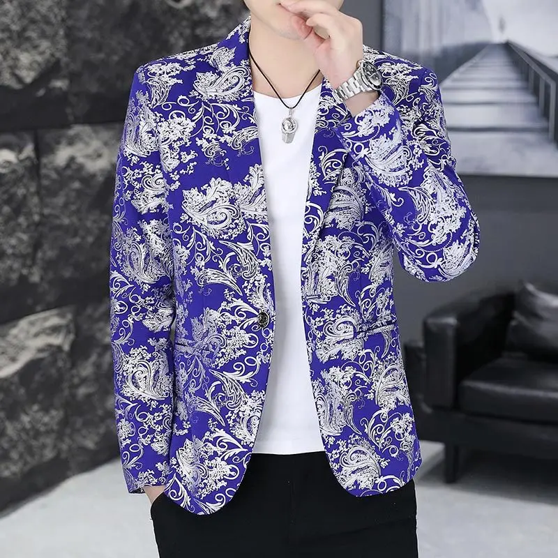 Модный городской мужской костюм в корейском стиле для выступлений, повседневное пальто с золотым принтом, молодежный модный пиджак из полиэфирного волокна
Модный городской мужской костюм в корейском стиле для выступлений, повседневное пальто с золотым принтом, молодежный модный пиджак из полиэфирного волокна