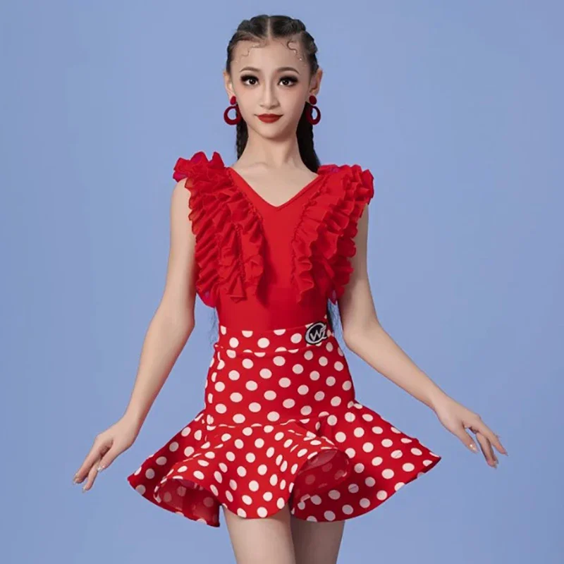 Red Children Latin Dance Performance Costume Kids Girls Professional V-Neck Ruffles Bodysuit and Skirt Competition Dancewear
Red Children Latin Dance Performance Costume Kids Girls Professional V-Neck Ruffles Bodysuit and Skirt Competition Dancewear