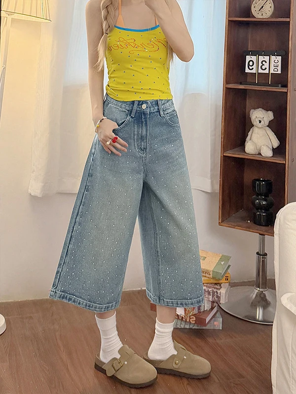 Light Wash Rhinestone Denim Wide Leg Pants Women's Summer New plus Size Loose Slimming Trousers Casual High Waist Zipper
Light Wash Rhinestone Denim Wide Leg Pants Women's Summer New plus Size Loose Slimming Trousers Casual High Waist Zipper