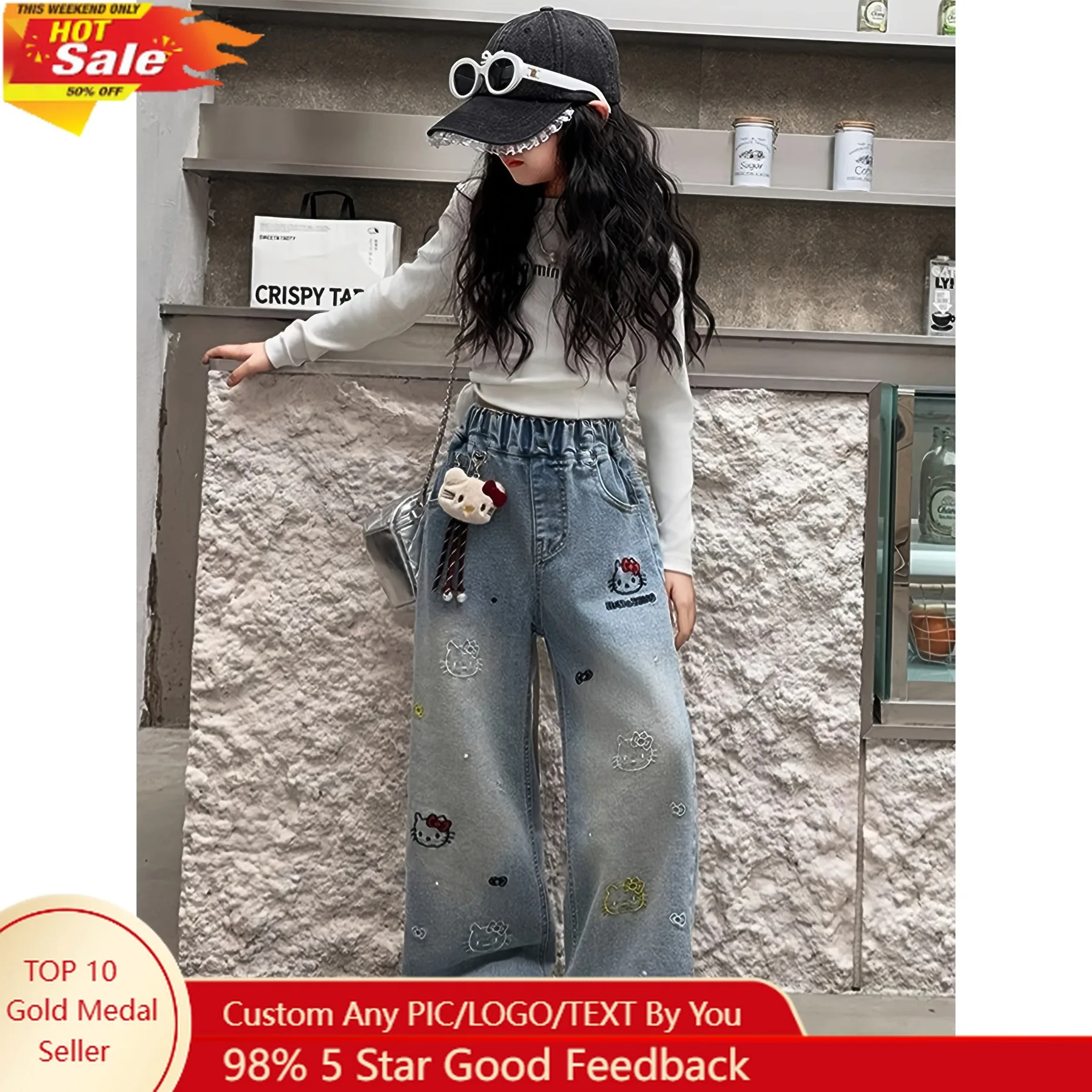 Sanrio Hello Kitty Embroidered Faux Denim Faux Denim Pants Summer New Style Kids Wide Leg Trousers Casual
Sanrio Hello Kitty Embroidered Faux Denim Faux Denim Pants Summer New Style Kids Wide Leg Trousers Casual