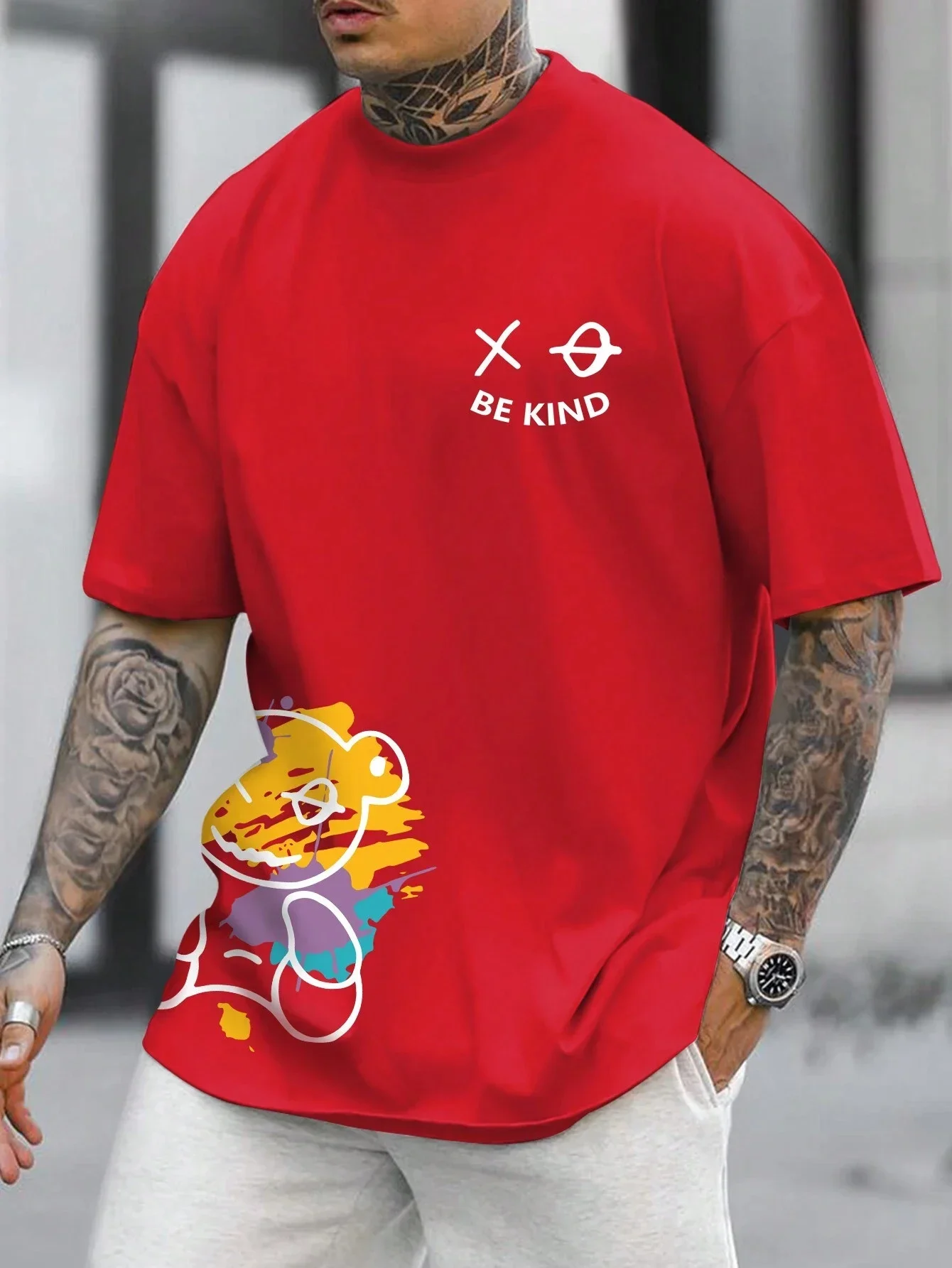New men's 100% pure cotton summer loose size BE KIND letter cartoon print casual comfortable round neck short sleeved T-shirt to
New men's 100% pure cotton summer loose size BE KIND letter cartoon print casual comfortable round neck short sleeved T-shirt to