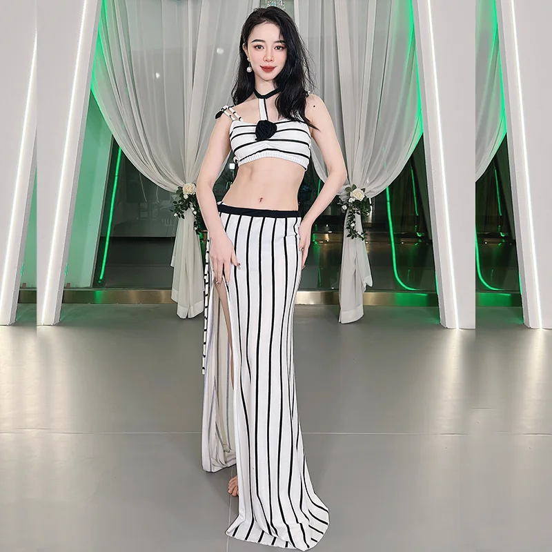 New belly dance practice suit sexy striped tie dress split two-piece Oriental dance professional performance set
New belly dance practice suit sexy striped tie dress split two-piece Oriental dance professional performance set