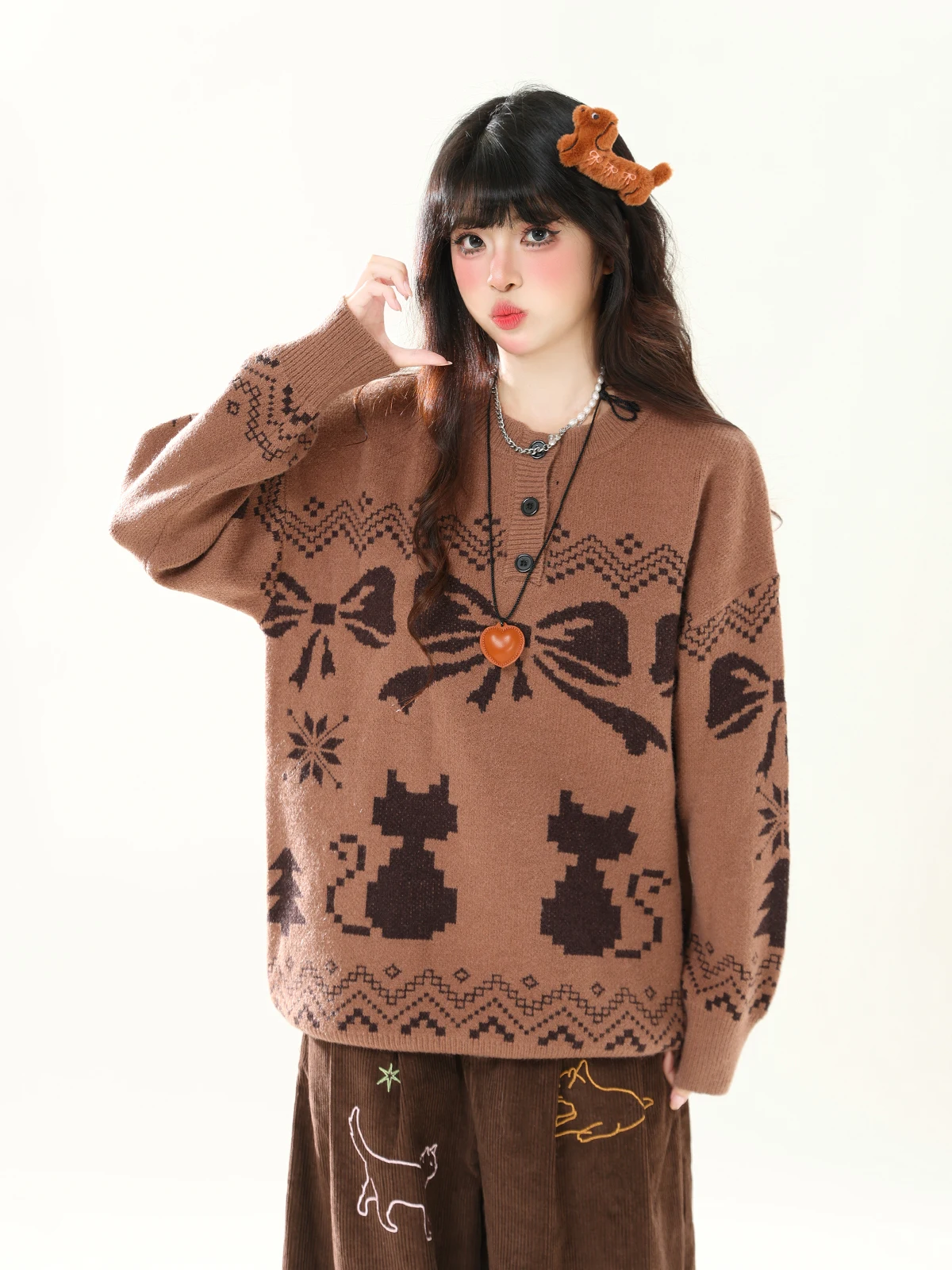 ENJOG Retro Knot Embroidered Sweater Women's Autumn Winter Loose Fair Isle Knitted Jaet Casual Sle Long Sve
ENJOG Retro Knot Embroidered Sweater Women's Autumn Winter Loose Fair Isle Knitted Jaet Casual Sle Long Sve